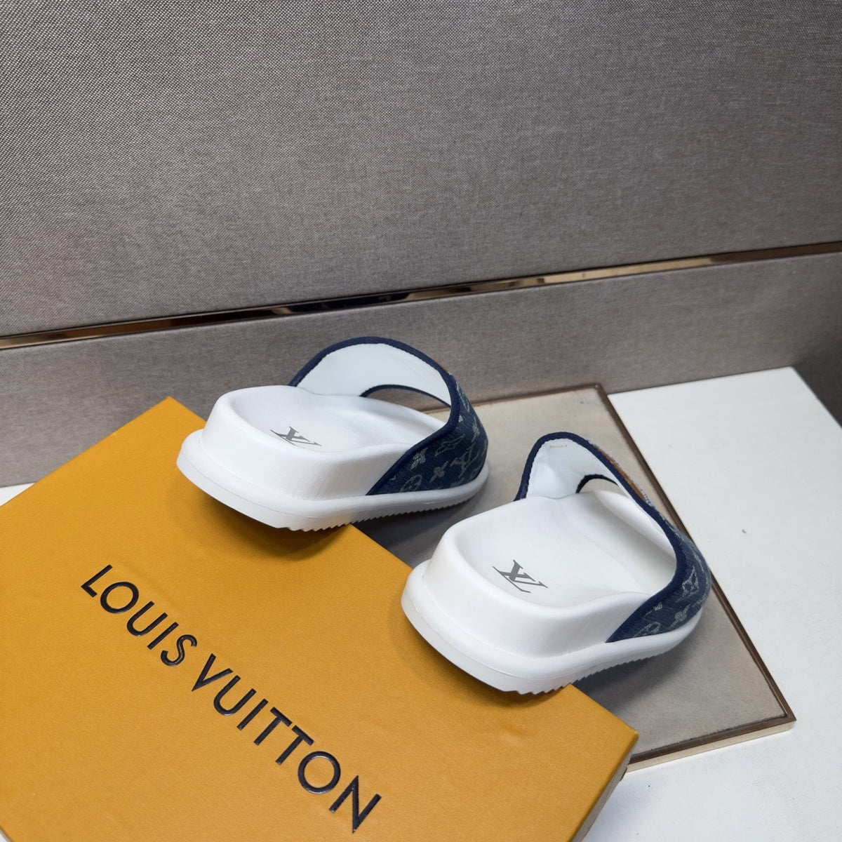 Louis Vuitton Navy Patterned Slide Sandals
