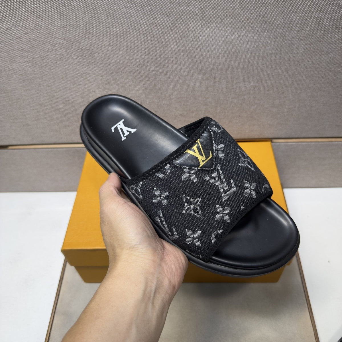 Louis Vuitton Navy Patterned Slide Sandals